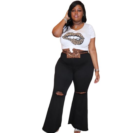 Sexy Black High Waist Ripped Flare Jeans Sexy Black High Waist Ripped Flare  Jeans